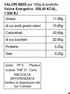 panettone arancia e cioccolato valori nutrizionali